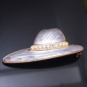 Vintage Gray Enamel Sparkling Rhinestone Brooch